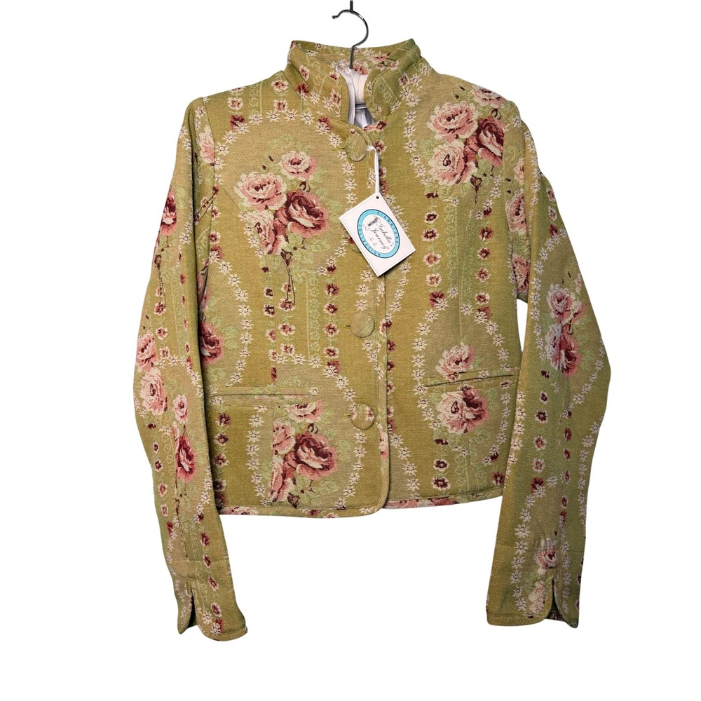 Isabella's‎ Journey Floral Tapestry Jacket NWT Olive Green Pink Rose Blazer S/M